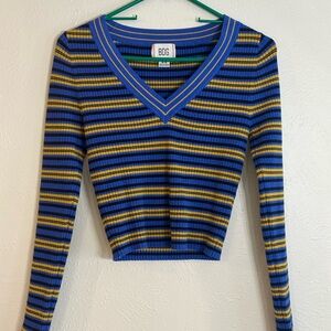 BDG Blue and Yellow Striped Ribbed Sweater